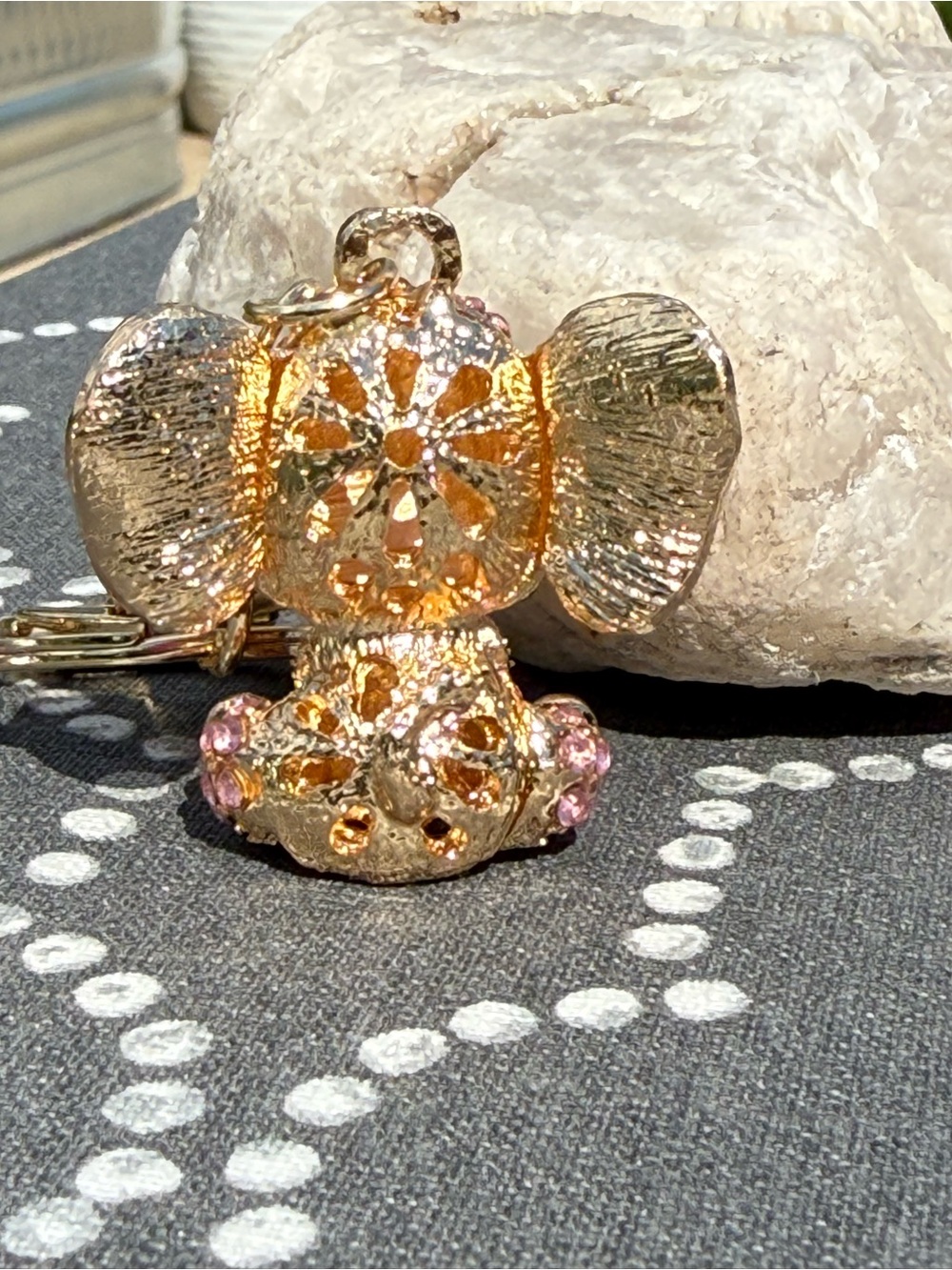 NWT Pink Crystal Elephant Keychain Charm with Rhinestone and Enamel - Picture 4 of 6
